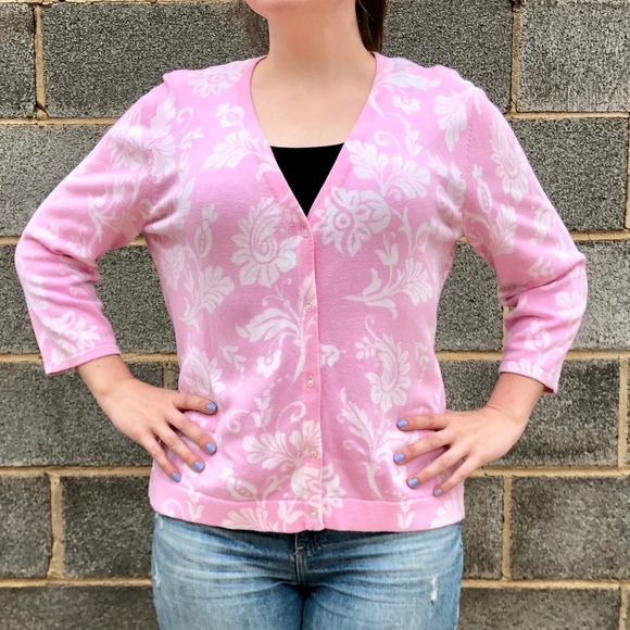 U.S. Polo Assn. Sweaters - Pink Floral Pattern US Polo Cardigan XL